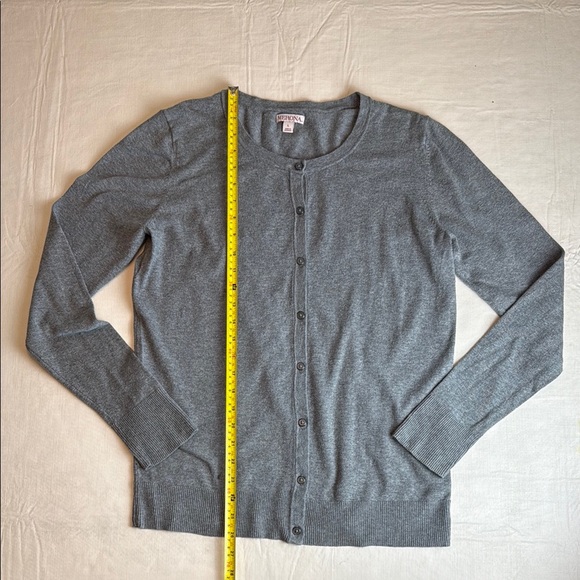 Medina Women's Grey Crewneck Button-Up Cardigan Sweater Size L - Picture 9 of 11
